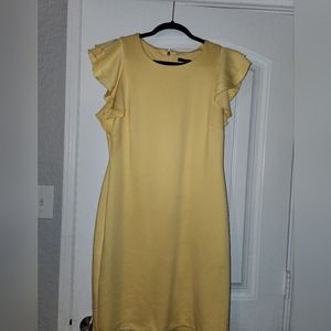Yellow doem fitting, ruffle sleeved dress